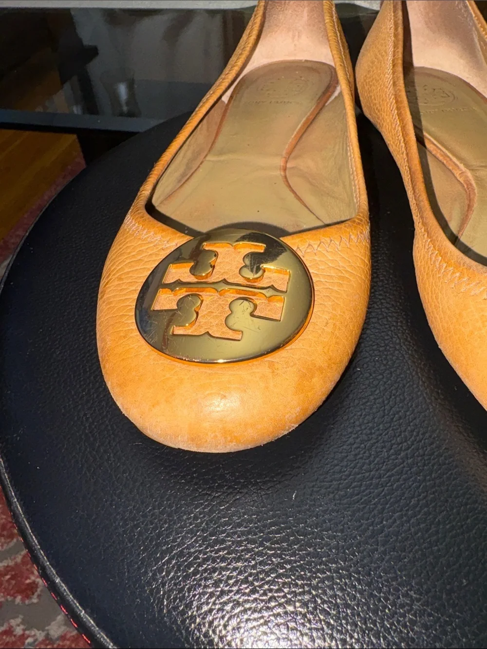 Tory Burch Mustard Leather Logo Ballet Flats